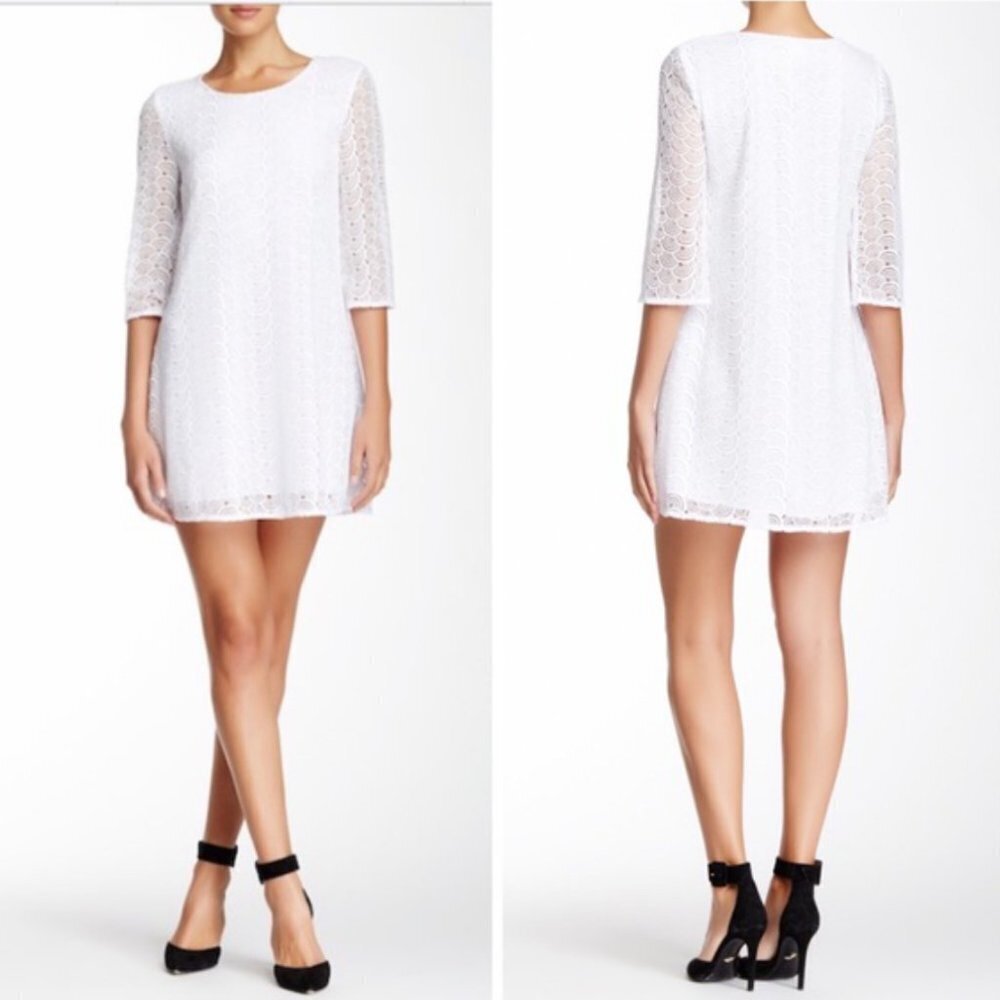 Diane von Furstenberg Martina White Lace 3/4 Sleeve Shift Mini Dress Size 0 - Picture 16 of 16